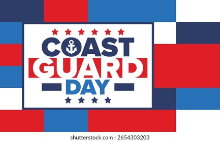 U.S. Coast Guard Birthday in United States. Federal holiday, celebrated annual in August 4. Sea style. Design with anchor and shield. Patriotic element. Poster, greeting card, banner and background