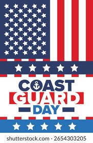 U.S. Coast Guard Birthday in United States. Federal holiday, celebrated annual in August 4. Sea style. Design with anchor and shield. Patriotic element. Poster, greeting card, banner and background