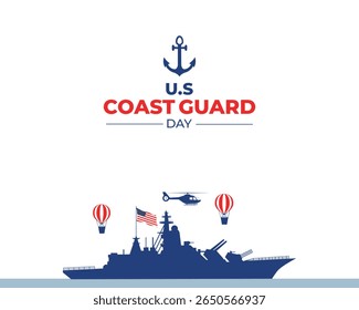 Dia da Guarda Costeira dos EUA. 4 de agosto. Modelo para plano de fundo com faixa, cartaz e cartão. Ilustração vetorial.