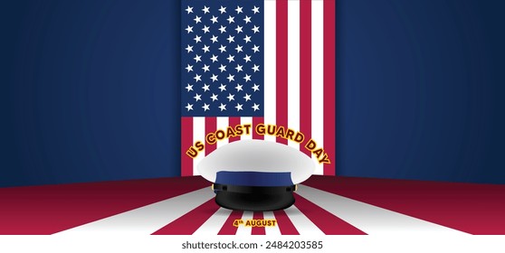 us coast guard day August 4 cap on usa flag vector poster