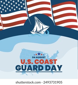 U.S. Coast Guard Day, U.S. Coast Guard Day held on 04 August, United States Coast Guard Day editable template, social media template, post, banner, ads, stock illustration, eps file.