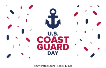 U.S. Coast Guard Day in United States. Federal holiday, celebrated annual in August 4. Sea style. Design with anchor and shield. Patriotic element. Poster, greeting card, banner and background. Vector