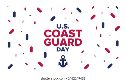 U.S. Coast Guard Day in United States. Federal holiday, celebrated annual in August 4. Sea style. Design with anchor and shield. Patriotic element. Poster, greeting card, banner and background. Vector