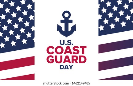 U.S. Coast Guard Day in United States. Federal holiday, celebrated annual in August 4. Sea style. Design with anchor and shield. Patriotic element. Poster, greeting card, banner and background. Vector