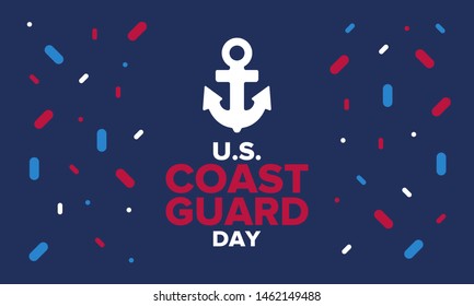 U.S. Coast Guard Day in United States. Federal holiday, celebrated annual in August 4. Sea style. Design with anchor and shield. Patriotic element. Poster, greeting card, banner and background. Vector