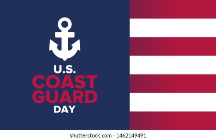 U.S. Coast Guard Day in United States. Federal holiday, celebrated annual in August 4. Sea style. Design with anchor and shield. Patriotic element. Poster, greeting card, banner and background. Vector