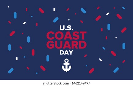 U.S. Coast Guard Day in United States. Federal holiday, celebrated annual in August 4. Sea style. Design with anchor and shield. Patriotic element. Poster, greeting card, banner and background. Vector