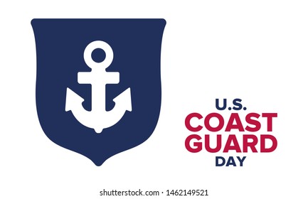 U.S. Coast Guard Day in United States. Federal holiday, celebrated annual in August 4. Sea style. Design with anchor and shield. Patriotic element. Poster, greeting card, banner and background. Vector