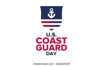 U.S. Coast Guard Day in United States. Federal holiday, celebrated annual in August 4. Sea style. Design with anchor and shield. Patriotic element. Poster, greeting card, banner and background. Vector