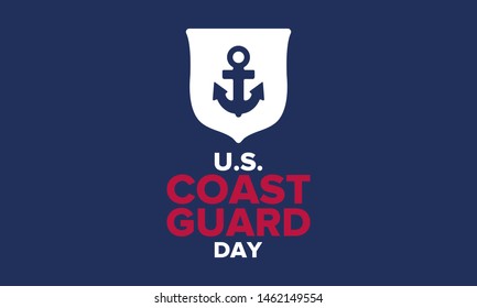 U.S. Coast Guard Day in United States. Federal holiday, celebrated annual in August 4. Sea style. Design with anchor and shield. Patriotic element. Poster, greeting card, banner and background. Vector