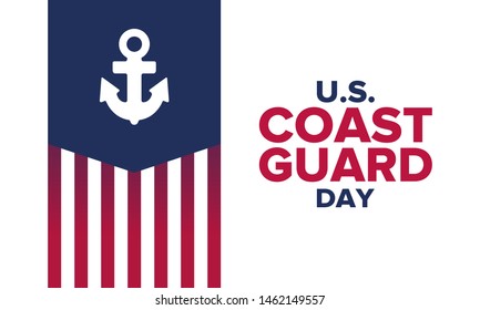 U.S. Coast Guard Day in United States. Federal holiday, celebrated annual in August 4. Sea style. Design with anchor and shield. Patriotic element. Poster, greeting card, banner and background. Vector