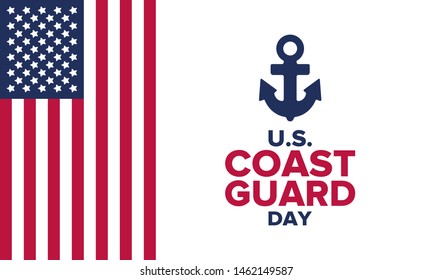 U.S. Coast Guard Day in United States. Federal holiday, celebrated annual in August 4. Sea style. Design with anchor and shield. Patriotic element. Poster, greeting card, banner and background. Vector