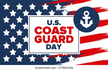 U.S. Coast Guard Day in United States. Federal holiday, celebrated annual in August 4. Sea style. Design with anchor and shield. Patriotic element. Poster, greeting card, banner and background. Vector