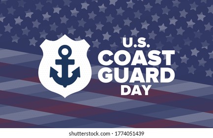 U.S. Coast Guard Day in United States. Federal holiday, celebrated annual in August 4. Sea style. Design with anchor and shield. Patriotic element. Poster, greeting card, banner and background. Vector