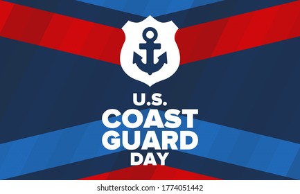U.S. Coast Guard Day in United States. Federal holiday, celebrated annual in August 4. Sea style. Design with anchor and shield. Patriotic element. Poster, greeting card, banner and background. Vector