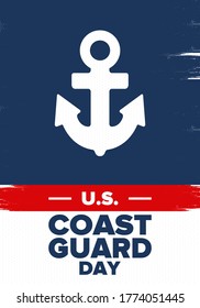 U.S. Coast Guard Day in United States. Federal holiday, celebrated annual in August 4. Sea style. Design with anchor and shield. Patriotic element. Poster, greeting card, banner and background. Vector