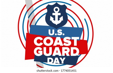 U.S. Coast Guard Day in United States. Federal holiday, celebrated annual in August 4. Sea style. Design with anchor and shield. Patriotic element. Poster, greeting card, banner and background. Vector