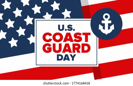 U.S. Coast Guard Day in United States. Federal holiday, celebrated annual in August 4. Sea style. Design with anchor and shield. Patriotic element. Poster, greeting card, banner and background. Vector