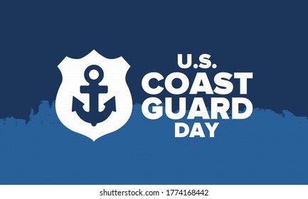 U.S. Coast Guard Day in United States. Federal holiday, celebrated annual in August 4. Sea style. Design with anchor and shield. Patriotic element. Poster, greeting card, banner and background. Vector