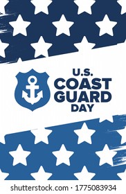 U.S. Coast Guard Day in United States. Federal holiday, celebrated annual in August 4. Sea style. Design with anchor and shield. Patriotic element. Poster, greeting card, banner and background. Vector