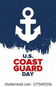 U.S. Coast Guard Day in United States. Federal holiday, celebrated annual in August 4. Sea style. Design with anchor and shield. Patriotic element. Poster, greeting card, banner and background. Vector