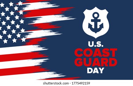 U.S. Coast Guard Day in United States. Federal holiday, celebrated annual in August 4. Sea style. Design with anchor and shield. Patriotic element. Poster, greeting card, banner and background. Vector
