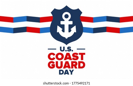 U.S. Coast Guard Day in United States. Federal holiday, celebrated annual in August 4. Sea style. Design with anchor and shield. Patriotic element. Poster, greeting card, banner and background. Vector