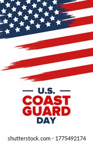 U.S. Coast Guard Day in United States. Federal holiday, celebrated annual in August 4. Sea style. Design with anchor and shield. Patriotic element. Poster, greeting card, banner and background. Vector