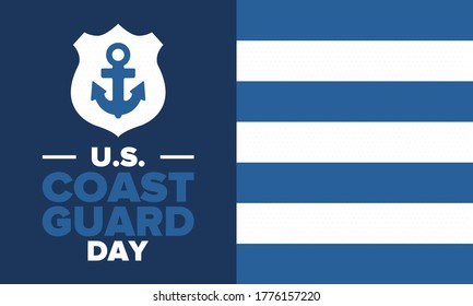 U.S. Coast Guard Day in United States. Federal holiday, celebrated annual in August 4. Sea style. Design with anchor and shield. Patriotic element. Poster, greeting card, banner and background. Vector