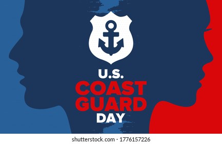 U.S. Coast Guard Day in United States. Federal holiday, celebrated annual in August 4. Sea style. Design with anchor and shield. Patriotic element. Poster, greeting card, banner and background. Vector