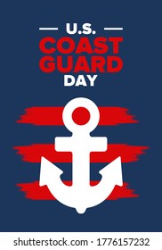 U.S. Coast Guard Day in United States. Federal holiday, celebrated annual in August 4. Sea style. Design with anchor and shield. Patriotic element. Poster, greeting card, banner and background. Vector