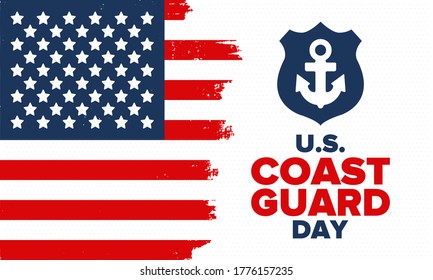 U.S. Coast Guard Day in United States. Federal holiday, celebrated annual in August 4. Sea style. Design with anchor and shield. Patriotic element. Poster, greeting card, banner and background. Vector