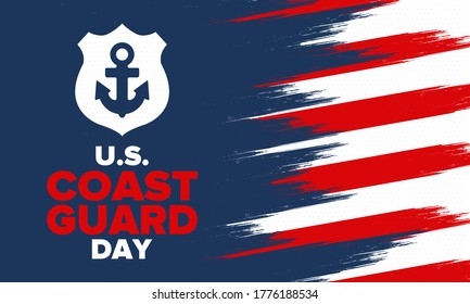 U.S. Coast Guard Day in United States. Federal holiday, celebrated annual in August 4. Sea style. Design with anchor and shield. Patriotic element. Poster, greeting card, banner and background. Vector