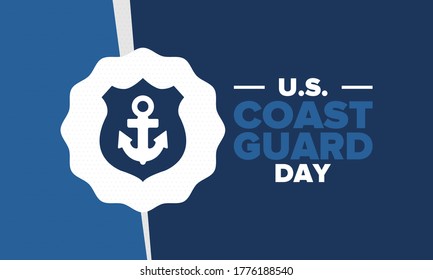 U.S. Coast Guard Day in United States. Federal holiday, celebrated annual in August 4. Sea style. Design with anchor and shield. Patriotic element. Poster, greeting card, banner and background. Vector