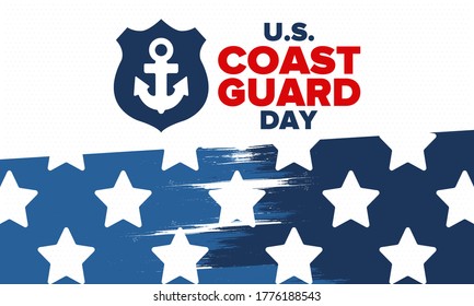 U.S. Coast Guard Day in United States. Federal holiday, celebrated annual in August 4. Sea style. Design with anchor and shield. Patriotic element. Poster, greeting card, banner and background. Vector