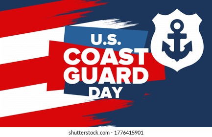 U.S. Coast Guard Day in United States. Federal holiday, celebrated annual in August 4. Sea style. Design with anchor and shield. Patriotic element. Poster, greeting card, banner and background. Vector