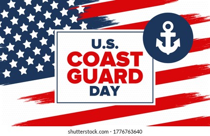 U.S. Coast Guard Day in United States. Federal holiday, celebrated annual in August 4. Sea style. Design with anchor and shield. Patriotic element. Poster, greeting card, banner and background. Vector