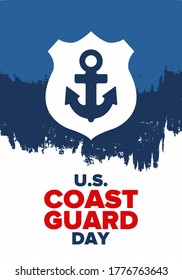 U.S. Coast Guard Day in United States. Federal holiday, celebrated annual in August 4. Sea style. Design with anchor and shield. Patriotic element. Poster, greeting card, banner and background. Vector