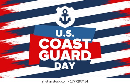 U.S. Coast Guard Day in United States. Federal holiday, celebrated annual in August 4. Sea style. Design with anchor and shield. Patriotic element. Poster, greeting card, banner and background. Vector