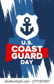 U.S. Coast Guard Day in United States. Federal holiday, celebrated annual in August 4. Sea style. Design with anchor and shield. Patriotic element. Poster, greeting card, banner and background. Vector