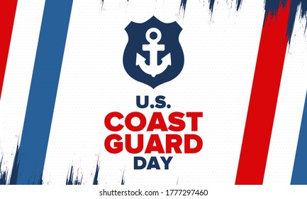 U.S. Coast Guard Day in United States. Federal holiday, celebrated annual in August 4. Sea style. Design with anchor and shield. Patriotic element. Poster, greeting card, banner and background. Vector
