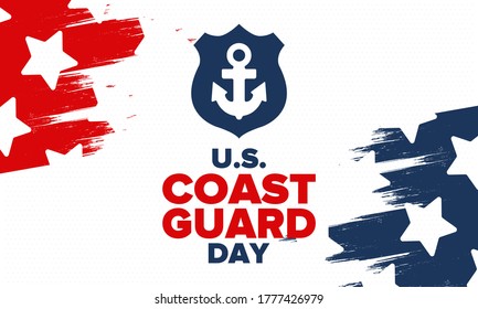 U.S. Coast Guard Day in United States. Federal holiday, celebrated annual in August 4. Sea style. Design with anchor and shield. Patriotic element. Poster, greeting card, banner and background. Vector