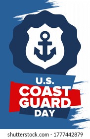 U.S. Coast Guard Day in United States. Federal holiday, celebrated annual in August 4. Sea style. Design with anchor and shield. Patriotic element. Poster, greeting card, banner and background. Vector
