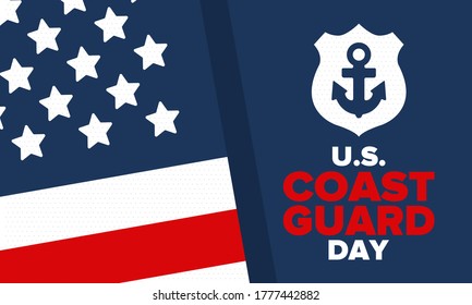 U.S. Coast Guard Day in United States. Federal holiday, celebrated annual in August 4. Sea style. Design with anchor and shield. Patriotic element. Poster, greeting card, banner and background. Vector