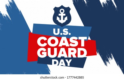 U.S. Coast Guard Day in United States. Federal holiday, celebrated annual in August 4. Sea style. Design with anchor and shield. Patriotic element. Poster, greeting card, banner and background. Vector