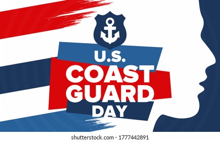 U.S. Coast Guard Day in United States. Federal holiday, celebrated annual in August 4. Sea style. Design with anchor and shield. Patriotic element. Poster, greeting card, banner and background. Vector