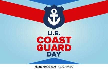 U.S. Coast Guard Day in United States. Federal holiday, celebrated annual in August 4. Sea style. Design with anchor and shield. Patriotic element. Poster, greeting card, banner and background. Vector