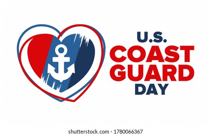 U.S. Coast Guard Day in United States. Federal holiday, celebrated annual in August 4. Sea style. Design with anchor and shield. Patriotic element. Poster, greeting card, banner and background. Vector