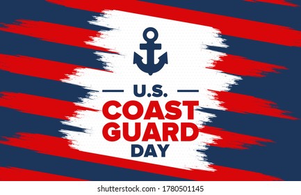U.S. Coast Guard Day in United States. Federal holiday, celebrated annual in August 4. Sea style. Design with anchor and shield. Patriotic element. Poster, greeting card, banner and background. Vector