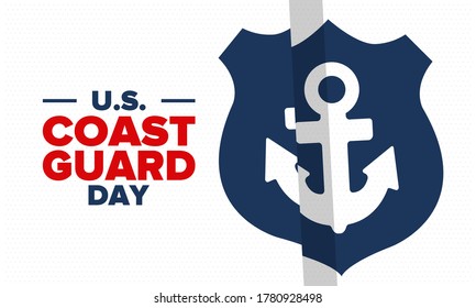 U.S. Coast Guard Day in United States. Federal holiday, celebrated annual in August 4. Sea style. Design with anchor and shield. Patriotic element. Poster, greeting card, banner and background. Vector